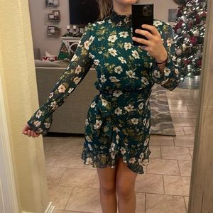 Green floral long sleeve dress